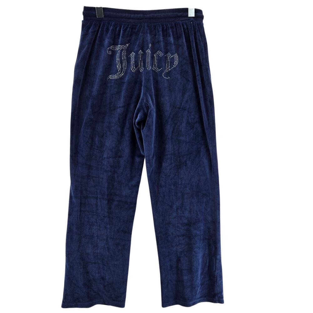 Juicy Couture Velour Pants Womens Medium Blue Straight Leg Crop High Rise Bling